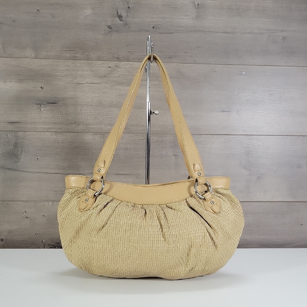 Sabrina Scala Neutral Beige Woven Leather Shoulder Bag - Stylish Everyday Tote